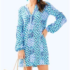 Lilly pulitzer Toe In Blue White Pineapples Joy Long Sleeve Dress Women's Size S